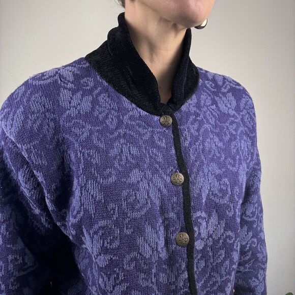 Vintage Icelandic Design Wool-Blend Floral Tapestry Cardigan Jacket, Medium - Picture 8 of 11